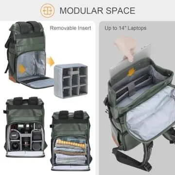 TARION Waterproof Camera Backpack Bag - Eco-friendly Leather Camera Bag with 13" Laptop Sleeve Removable Insert, Safe Back &Top Access, Modern Camera Backpack for Photographer Stylish Venizia Green