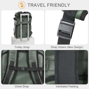 TARION Waterproof Camera Backpack Bag - Eco-friendly Leather Camera Bag with 13" Laptop Sleeve Removable Insert, Safe Back &Top Access, Modern Camera Backpack for Photographer Stylish Venizia Green