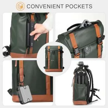 TARION Waterproof Camera Backpack Bag - Eco-friendly Leather Camera Bag with 13" Laptop Sleeve Removable Insert, Safe Back &Top Access, Modern Camera Backpack for Photographer Stylish Venizia Green