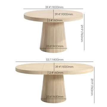 homary 39"-55" Extendable Dining Table Round/Oval Dining Room Table for 4-6 Wood Kitchen Table with ...