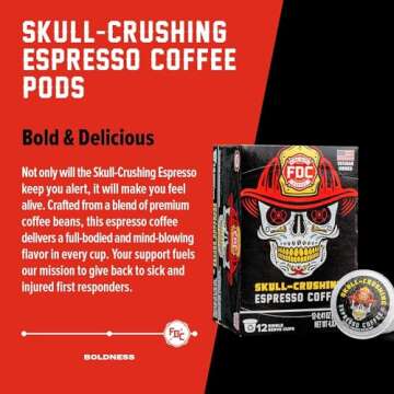 Fire Department Coffee - Gives Back to Firefighters - Skull Crushing Espresso Coffee Pods - Full-Bodied & Bold Espresso K Cups - Roasted in the USA - Veteran Owned - 24 Single Pods