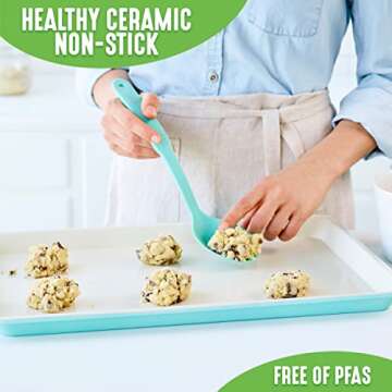 GreenLife Bakeware 13” x 9” Quarter Cookie Sheet, Non-Toxic PFAS-Free Healthy Ceramic Nonstick, ...