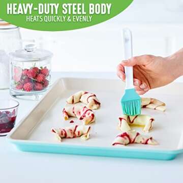 GreenLife Bakeware 13” x 9” Quarter Cookie Sheet, Non-Toxic PFAS-Free Healthy Ceramic Nonstick, Oven Safe to 450°F, Easy Release, Even Heating, Easy Clean, Turquoise