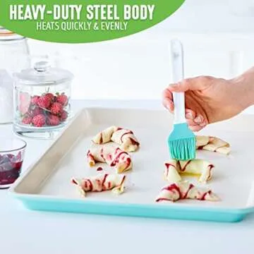 GreenLife Bakeware 13” x 9” Quarter Cookie Sheet, Non-Toxic PFAS-Free Healthy Ceramic Nonstick, Oven Safe to 450°F, Easy Release, Even Heating, Easy Clean, Turquoise