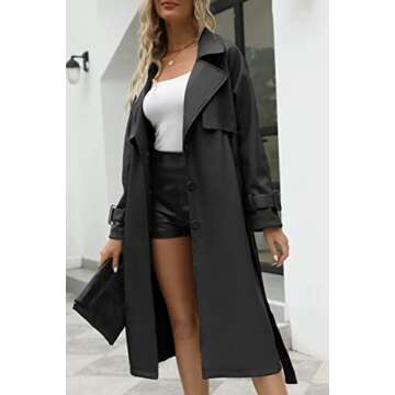 Bellivera Women Trench Coat Faux Leather Fashion Classic Style