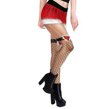 High Waisted Novelty Christmas Holiday Printed Leggings for Women, Sexy Fishnet Stocking Print Leggings, S/M