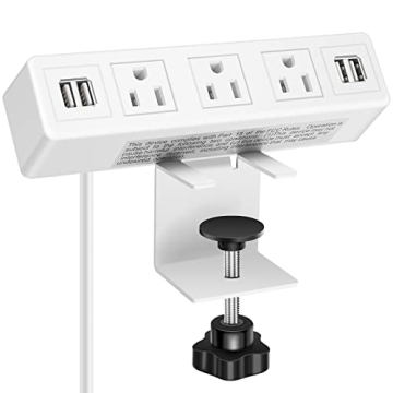 3 AC Outlet Desk Clamp Power Strip - USB Charging Hub with 6.56FT Cable