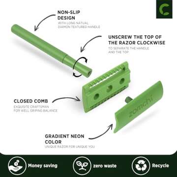 ZOMCHI Double Edge Close Comb Safety Razor with Stand, Shaving Razor for Men with 10 Safety Razor Bl...