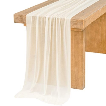 Ling's Moment 14Ft Ivory Table Runner with Silver Sparkle for Rustic Decor