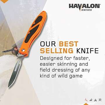 Havalon Piranta-Edge - Outdoor Knife + 12 Replacement Blades, Sharp Skinning Knives for Hunting, Fis...