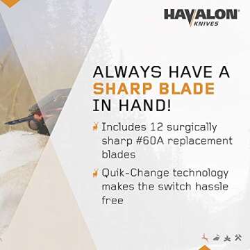 Havalon Piranta-Edge - Outdoor Knife + 12 Replacement Blades, Sharp Skinning Knives for Hunting, Fishing, Deer & Survival, Orange