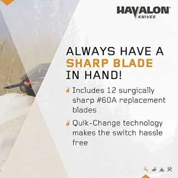 Havalon Piranta-Edge - Outdoor Knife + 12 Replacement Blades, Sharp Skinning Knives for Hunting, Fishing, Deer & Survival, Orange