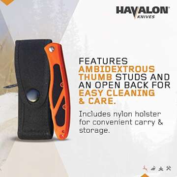 Havalon Piranta-Edge - Outdoor Knife + 12 Replacement Blades, Sharp Skinning Knives for Hunting, Fishing, Deer & Survival, Orange