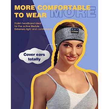 LC-dolida Sleep Headphones Bluetooth Headband Wireless Headband Headphones with Thin HD Stereo Speakers Perfect for Side Sleepers, Sport, Yoga, Travel (Fashion Grey)