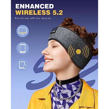 LC-dolida Sleep Headphones Bluetooth Headband Wireless Headband Headphones with Thin HD Stereo Speakers Perfect for Side Sleepers, Sport, Yoga, Travel (Fashion Grey)