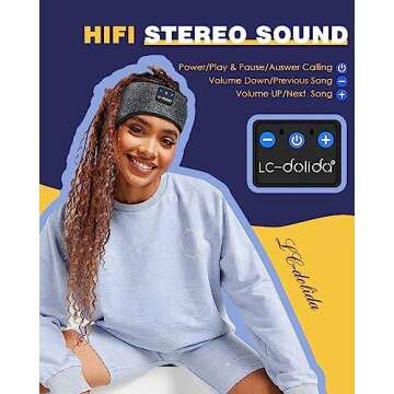 LC-dolida Sleep Headphones Bluetooth Headband Wireless Headband Headphones with Thin HD Stereo Speakers Perfect for Side Sleepers, Sport, Yoga, Travel (Fashion Grey)