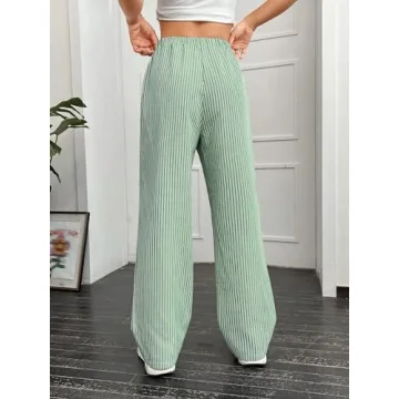 OYOANGLE Women's Stylish Striped Wide Leg Trousers