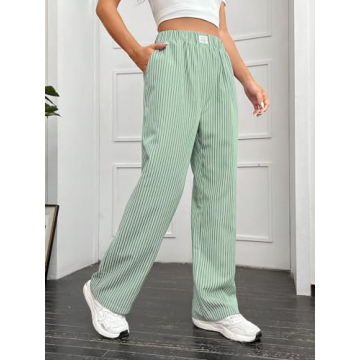 OYOANGLE Women's Stylish Striped Wide Leg Trousers