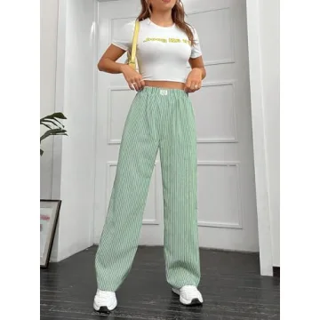 OYOANGLE Women's Stylish Striped Wide Leg Trousers