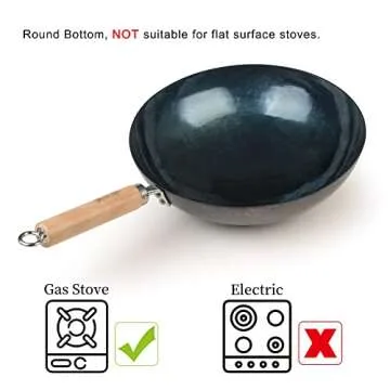 ZhenSanHuan Chinese Hand Hammered Iron Pow Woks and Stir Fry Pans Wooden Handle Round Bottom (30CM, Blue Black -Seasoned)