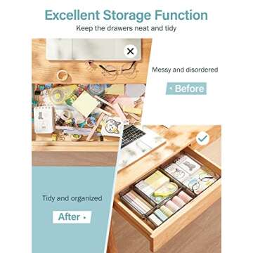 Kootek 9 Pcs Drawer Organizer Set, 4-Size Bathroom Drawer Organizers Makeup Trays Vanity Desk Dividers Versatile Storage Bins Clear Plastic Drawer Organization Container for Dresser, Kitchen, Office