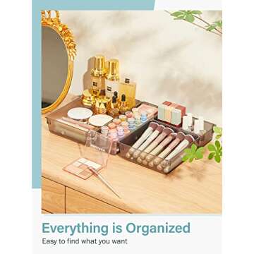 Kootek 9 Pcs Drawer Organizer Set, 4-Size Bathroom Drawer Organizers Makeup Trays Vanity Desk Dividers Versatile Storage Bins Clear Plastic Drawer Organization Container for Dresser, Kitchen, Office