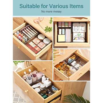 Kootek 9 Pcs Drawer Organizer Set, 4-Size Bathroom Drawer Organizers Makeup Trays Vanity Desk Dividers Versatile Storage Bins Clear Plastic Drawer Organization Container for Dresser, Kitchen, Office