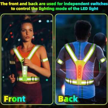 ConKrian LED Reflective Vest USB Rechargeable Running Gear Night Light up Vest Safety Gear Adjustable Elastic Size Night Running LED VES for Men/Women/Child (Green)