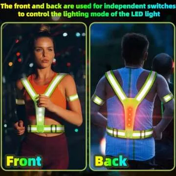 ConKrian LED Reflective Vest USB Rechargeable Running Gear Night Light up Vest Safety Gear Adjustable Elastic Size Night Running LED VES for Men/Women/Child (Green)