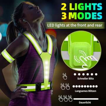 ConKrian LED Reflective Vest USB Rechargeable Running Gear Night Light up Vest Safety Gear Adjustable Elastic Size Night Running LED VES for Men/Women/Child (Green)