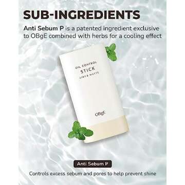 OBgE Oil Control Stick (0.6oz) - Non-Greasy, Soothing & Cooling Facial Care. High Defense. Lightweight, Long-Lasting Protection, Oil Absorption, No Clumps. Travel Essentials. Witch Hazel, Mint.