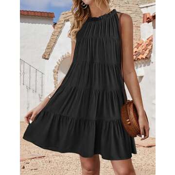Okiwam Womens Summer Dresses 2024 Halter Sleeveless A Line Tiered Swing Sundress Casual Beach Vacati...
