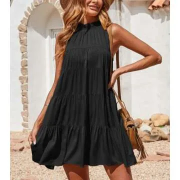 Okiwam Women's Summer Dress Halter Neck A Line Sundress