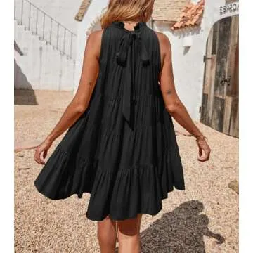 Okiwam Women's Summer Dress Halter Neck A Line Sundress