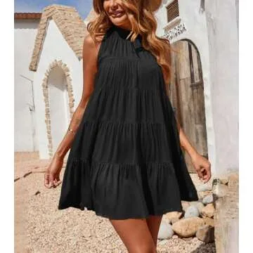 Okiwam Women's Summer Dress Halter Neck A Line Sundress