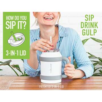 Reduce Tumbler, 50 oz – Stainless Steel Insulated Large Mug With Straw, Lid and Handle – 36 Hours Cold – For Cold and Hot Drinks – Sweat-Proof Body, Dishwasher Safe – Lavender, Opaque Gloss