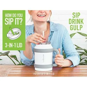 Reduce Tumbler, 50 oz – Stainless Steel Insulated Large Mug With Straw, Lid and Handle – 36 Hours Cold – For Cold and Hot Drinks – Sweat-Proof Body, Dishwasher Safe – Lavender, Opaque Gloss