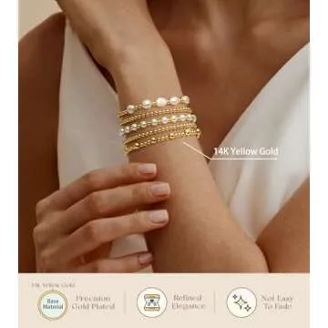ADOYI Gold Bracelets for Women - Trendy 14K Beaded Set