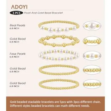 ADOYI Gold Bracelets for Women - Trendy 14K Beaded Set