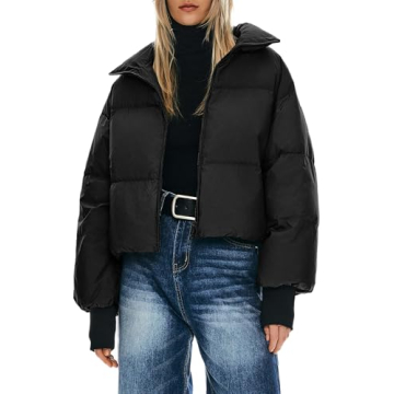 Orolay Womens Winter Oversized Short Down Jacket Crop Zip Puffer Coat Black M