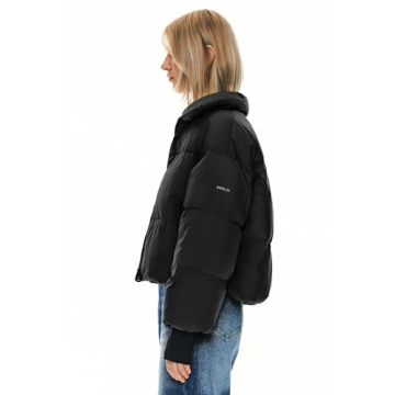 Orolay Womens Winter Oversized Short Down Jacket Crop Zip Puffer Coat Black M