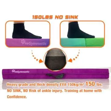 PreGymnastic 6FT/8FT/9.5FT Folding Balance Beam for Kids 3-12,Foldable Gymnastics Floor Beam-Extra Firm Suede Cover with Carry Bag for Home-Gym Equipment for Toddler Teenage (Rainbow, 6FT)