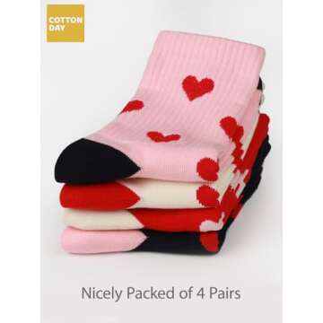 COTTON DAY Kids Girls Hearts Athletic Socks 4-14