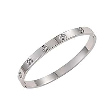 Love Bracelet Oval Friendship Bangle for Women Teen Girls Stainless Steel Bracelet with Cubic Zircon...