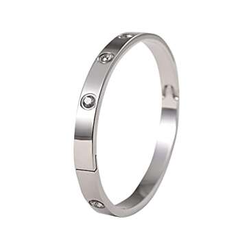 Love Bracelet Oval Friendship Bangle for Women Teen Girls Stainless Steel Bracelet with Cubic Zirconia Stones Hinged Jewelry Oval Crystal Bracelet Birthday Christmas Present Gifts for Her Friends
