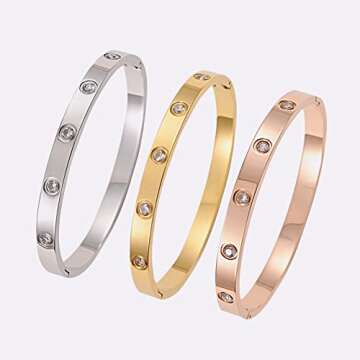 Love Bracelet Oval Friendship Bangle for Women Teen Girls Stainless Steel Bracelet with Cubic Zirconia Stones Hinged Jewelry Oval Crystal Bracelet Birthday Christmas Present Gifts for Her Friends