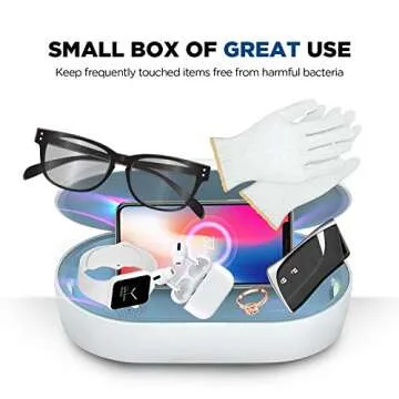 Cahot UV Light Sanitizer Box with Wireless Charging, 8 UV-C LED Lights for Phones, Toothbrushes, Nail Tools, Jewelry, and More (Pink)