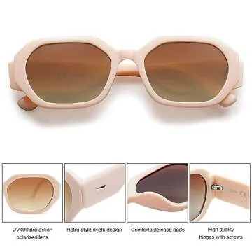 SOJOS Polarized Sunglasses For Women Retro Rectangle Womens Sun Glasses Trendy Narrow Square 90s Shades SJ2232 White Brown Grading