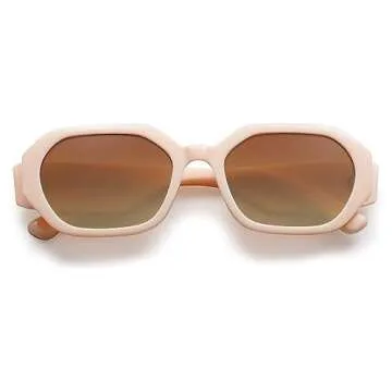 SOJOS Polarized Sunglasses For Women Retro Rectangle Womens Sun Glasses Trendy Narrow Square 90s Shades SJ2232 White Brown Grading