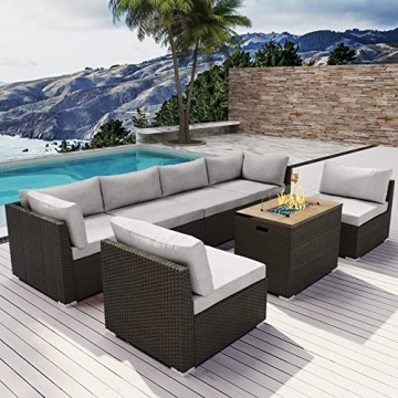 MODENZI Patio Sectional with Fire Pit for Outdoor Comfort